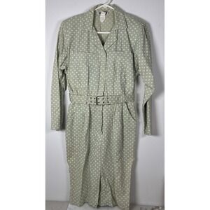 VTG 70s 80s Taurus II Women's Green Cotton Dress Belted Pockets Size 8